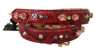 Dolce & Gabbana Dolce & Gabbana Red Exotic Leather Crystals Reversible Shoulder Women's Strap