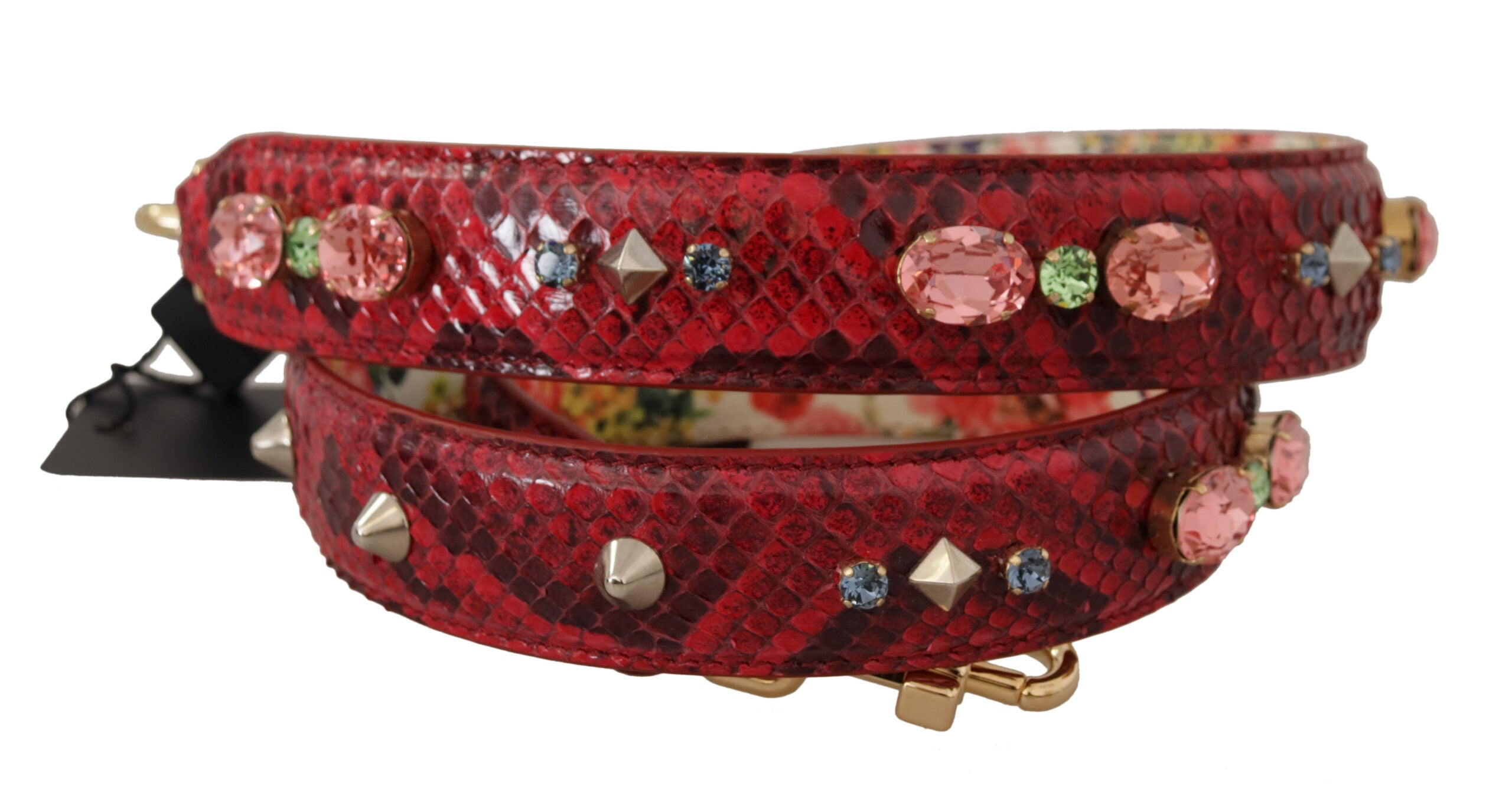 Dolce & Gabbana Dolce & Gabbana Red Exotic Leather Crystals Reversible Shoulder Women's Strap