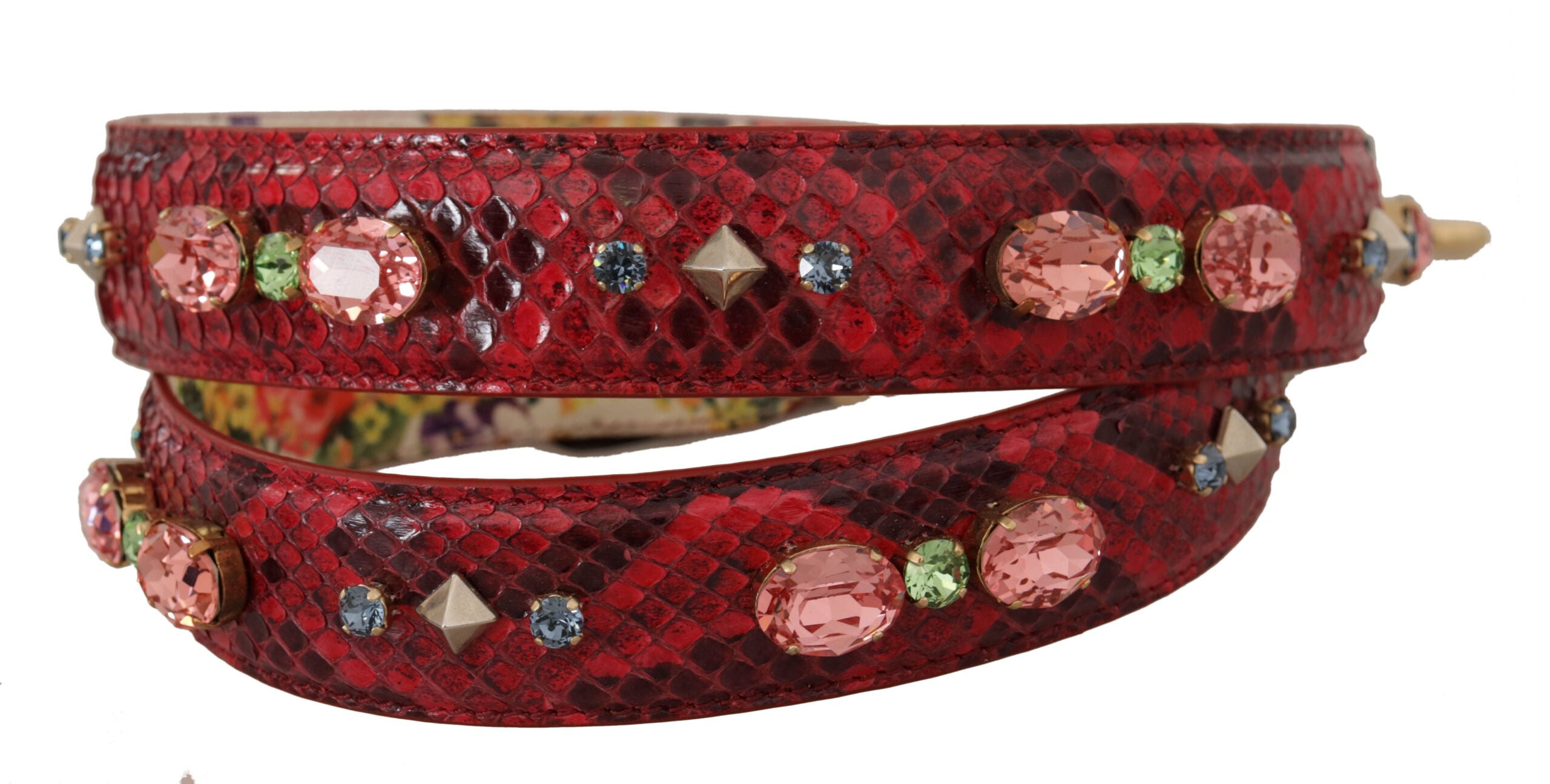 Dolce & Gabbana Dolce & Gabbana Red Exotic Leather Crystals Reversible Shoulder Women's Strap