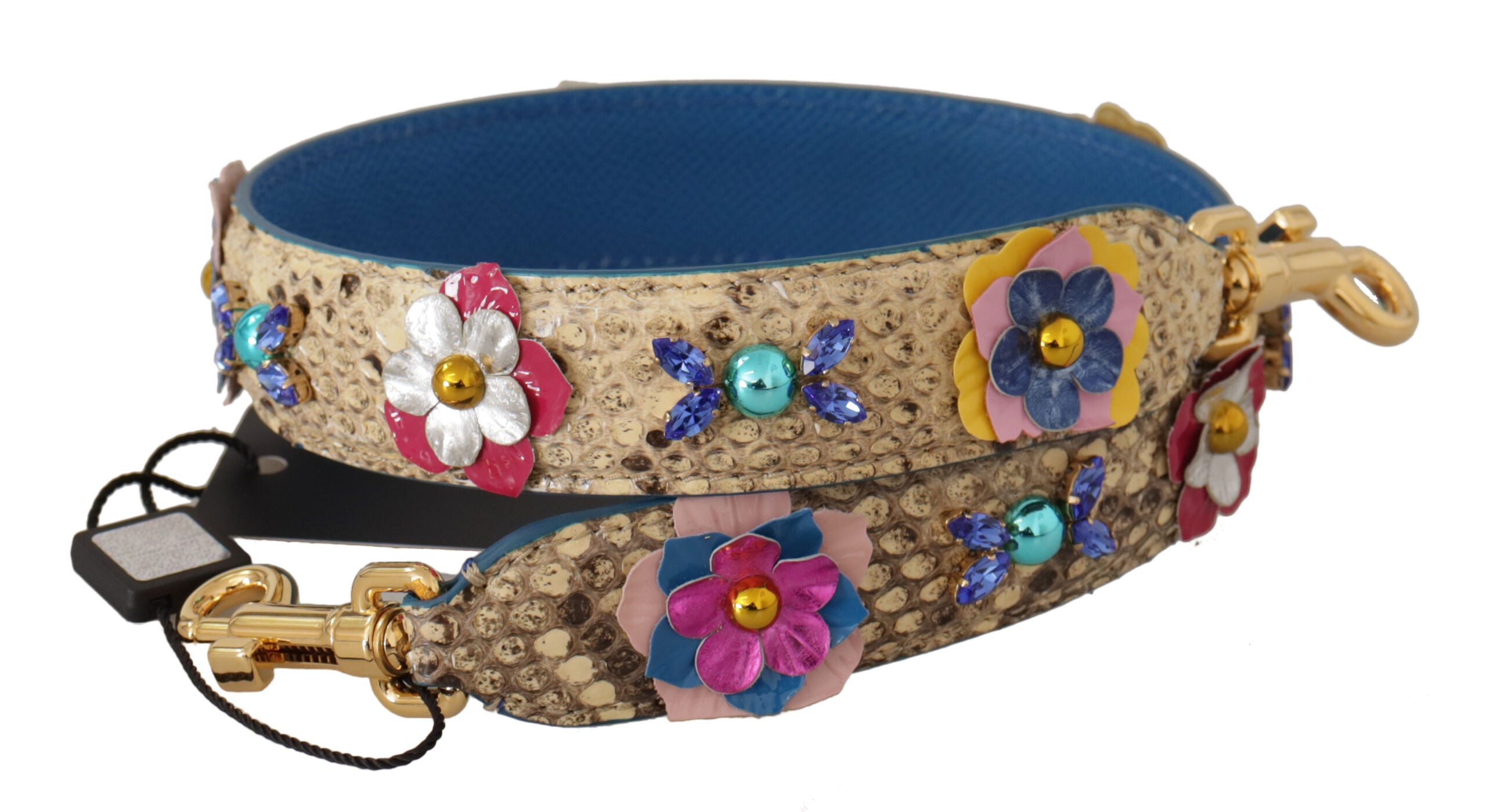 Dolce & Gabbana Dolce & Gabbana Beige Python Leather Floral Studded Shoulder Women's Strap