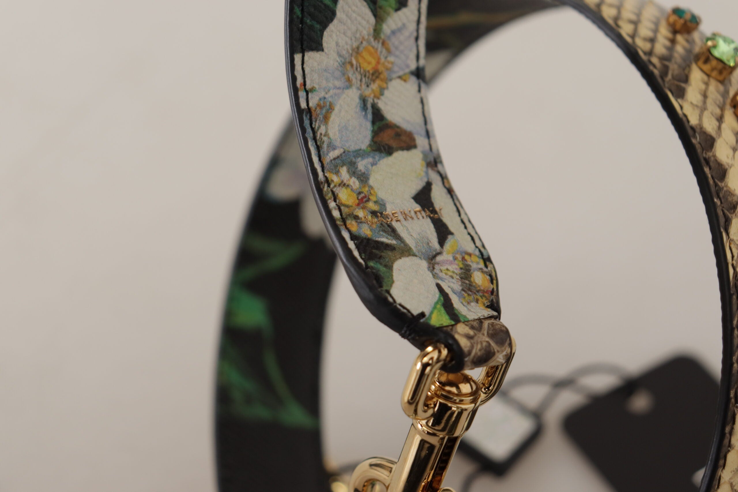 Dolce & Gabbana Dolce & Gabbana Beige Exotic Leather Crystals Reversible Shoulder Women's Strap