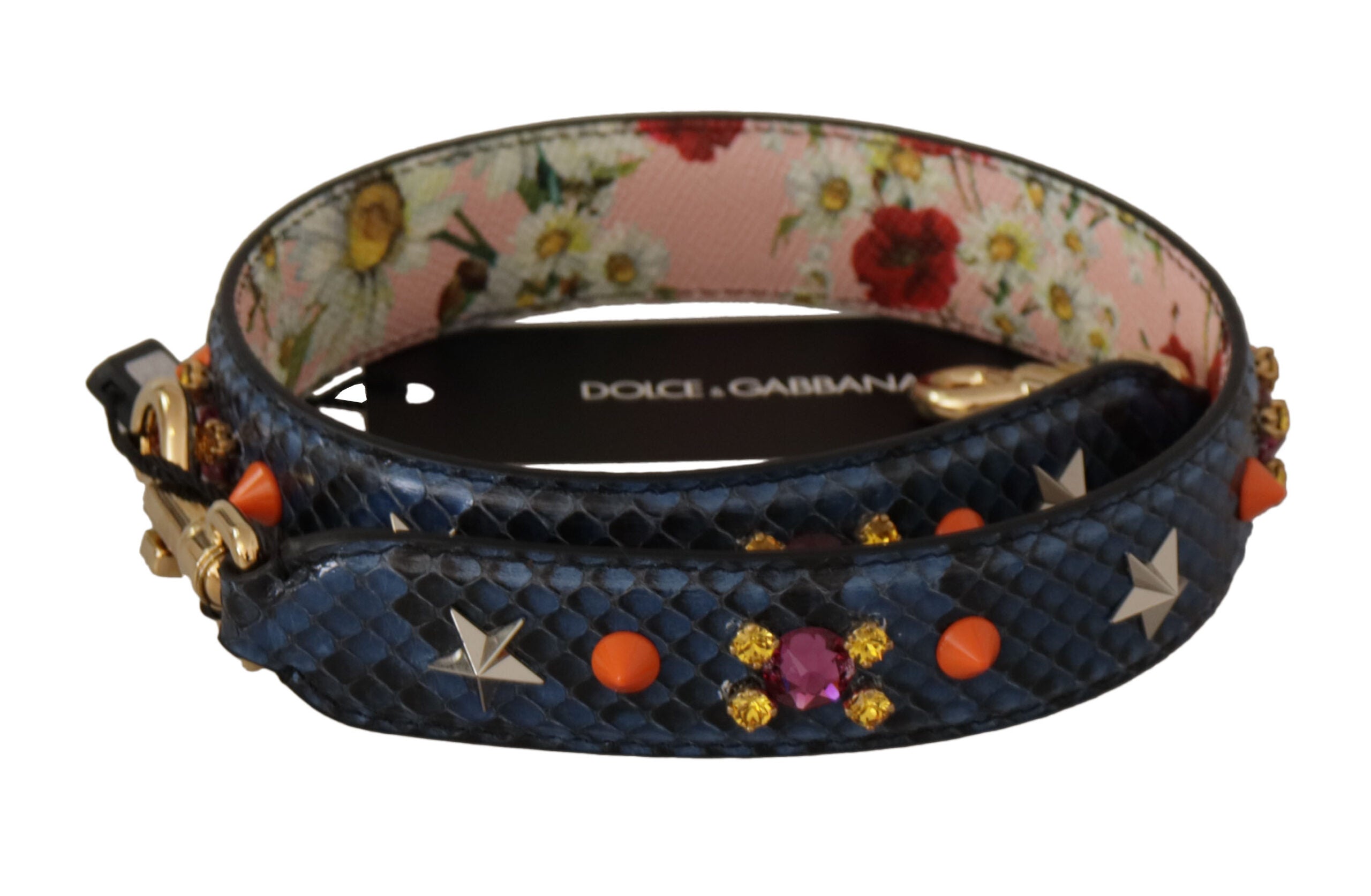 Dolce & Gabbana Dolce & Gabbana Blue Exotic Leather Crystals Reversible Shoulder Women's Strap