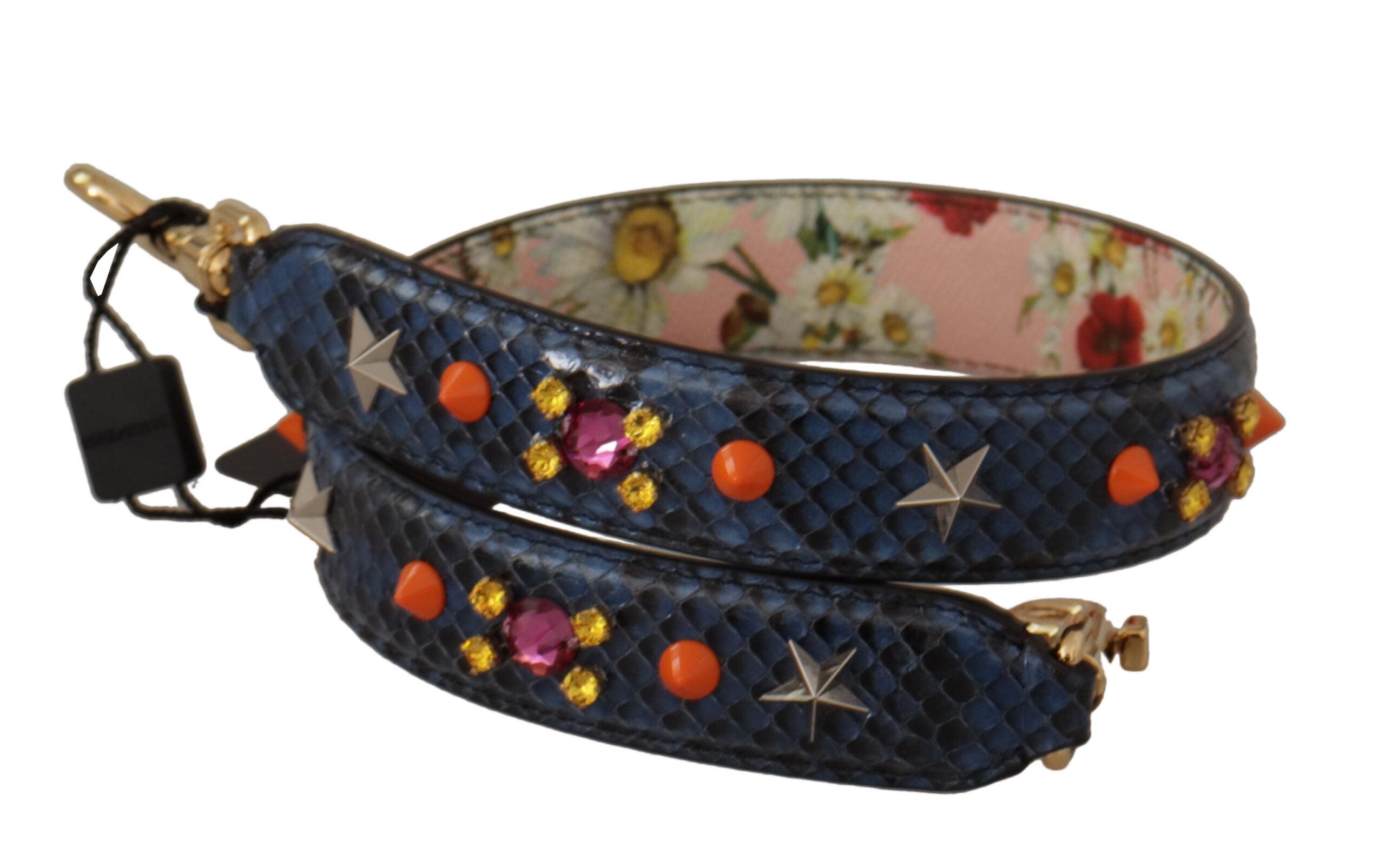 Dolce & Gabbana Dolce & Gabbana Blue Exotic Leather Crystals Reversible Shoulder Women's Strap