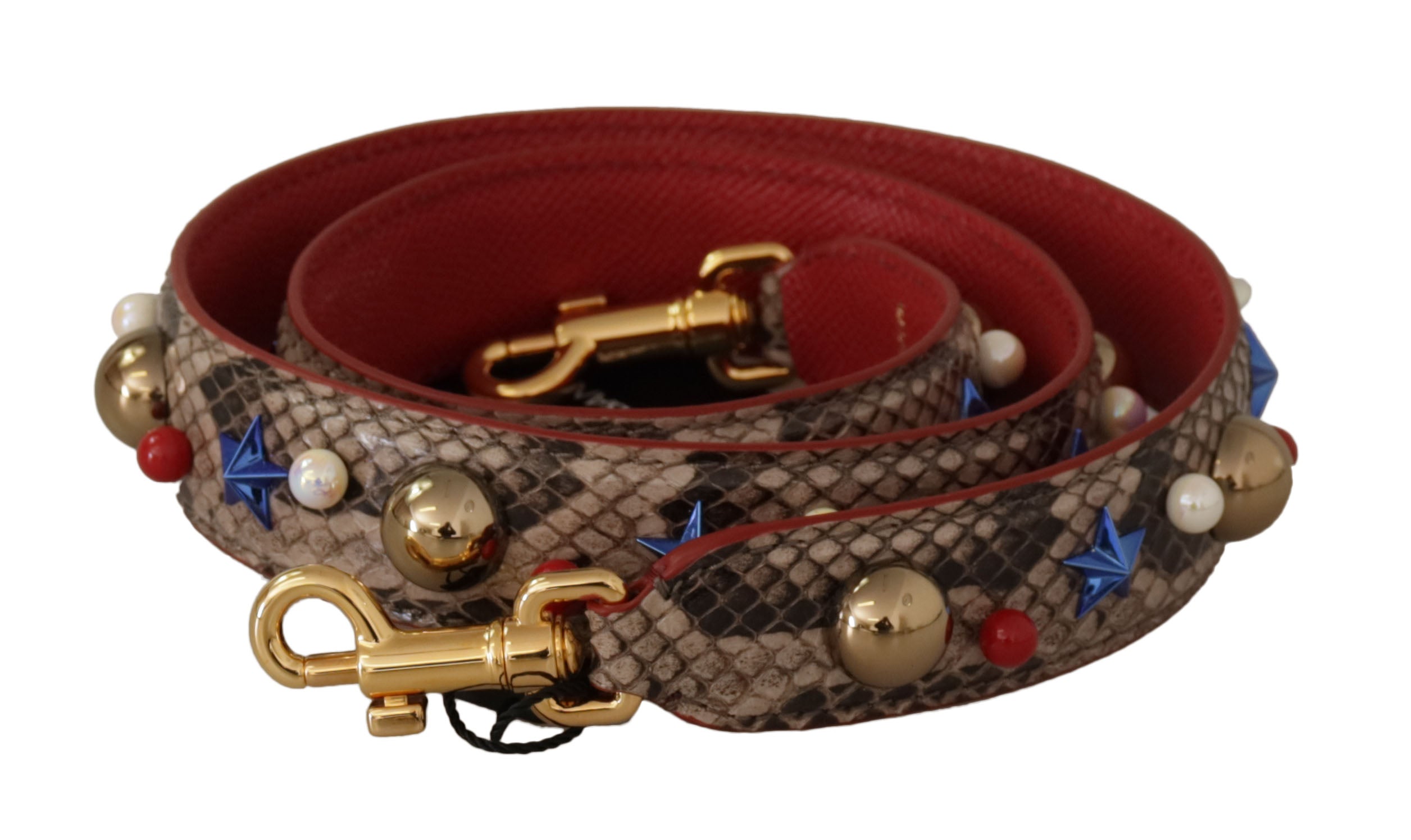 Dolce & Gabbana Dolce & Gabbana Brown Python Leather Studded Shoulder Women's Strap