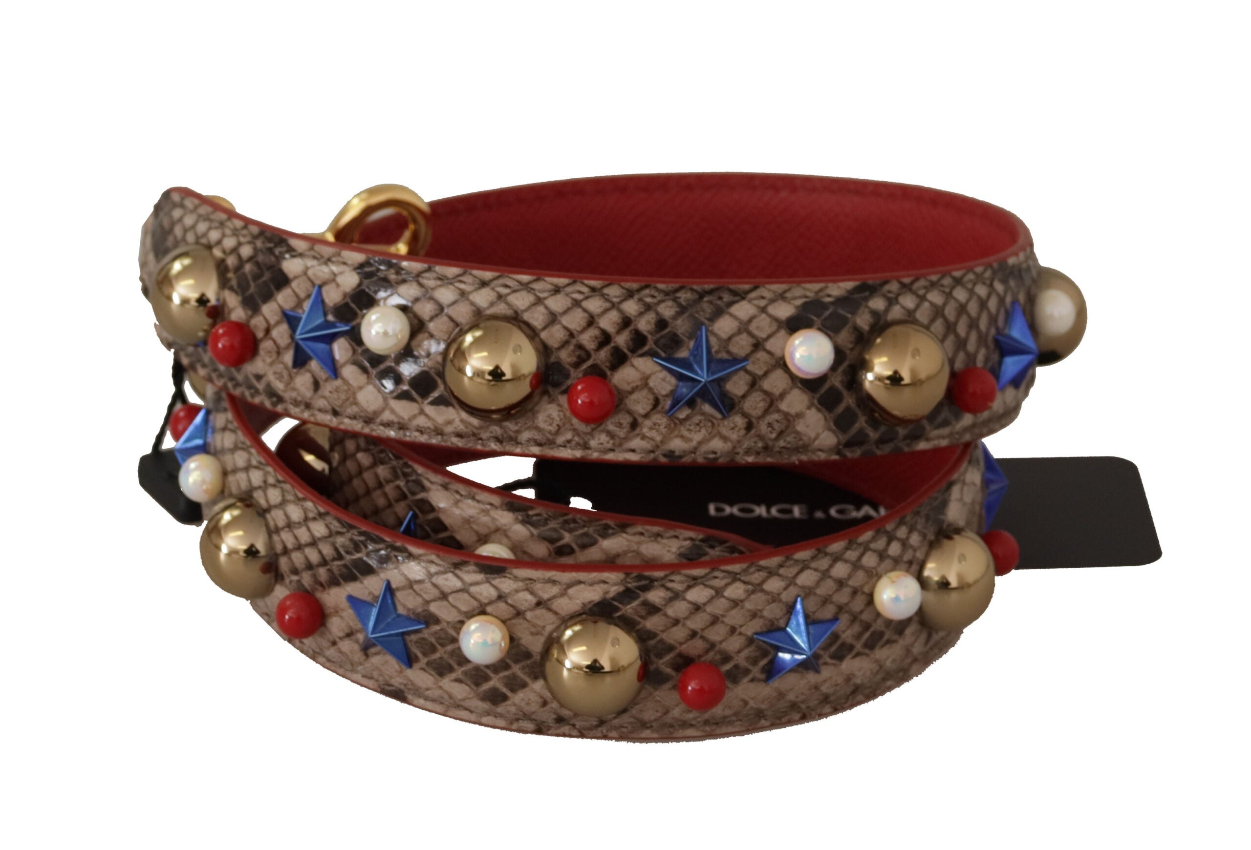 Dolce & Gabbana Dolce & Gabbana Brown Python Leather Studded Shoulder Women's Strap