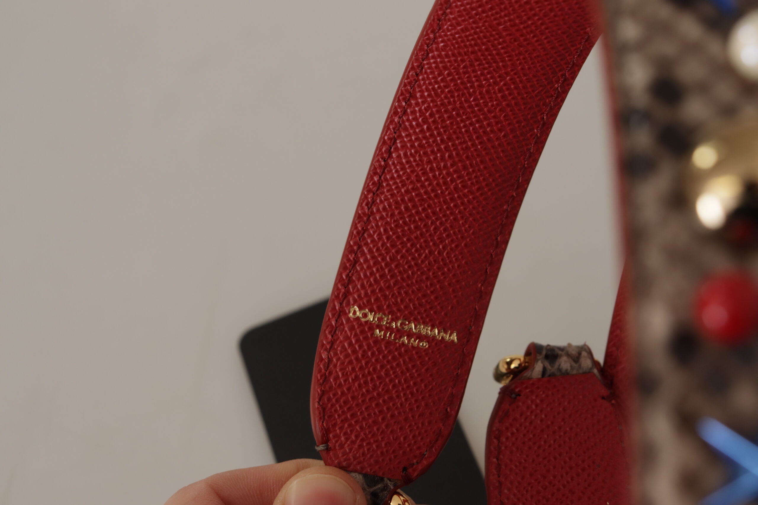 Dolce & Gabbana Dolce & Gabbana Brown Python Leather Studded Shoulder Women's Strap