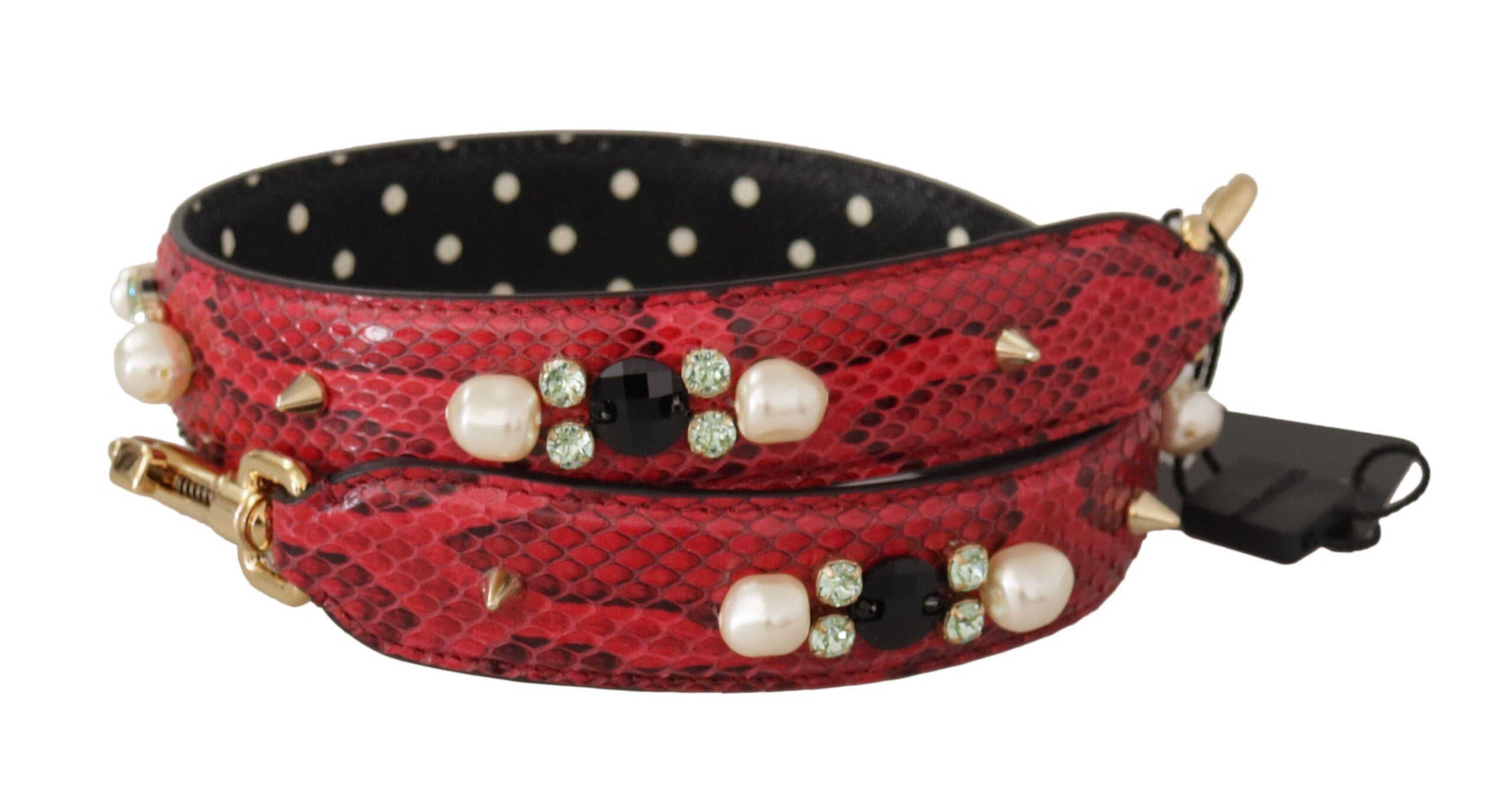 Dolce & Gabbana Dolce & Gabbana Red Python Leather Crystals Reversible Shoulder Women's Strap