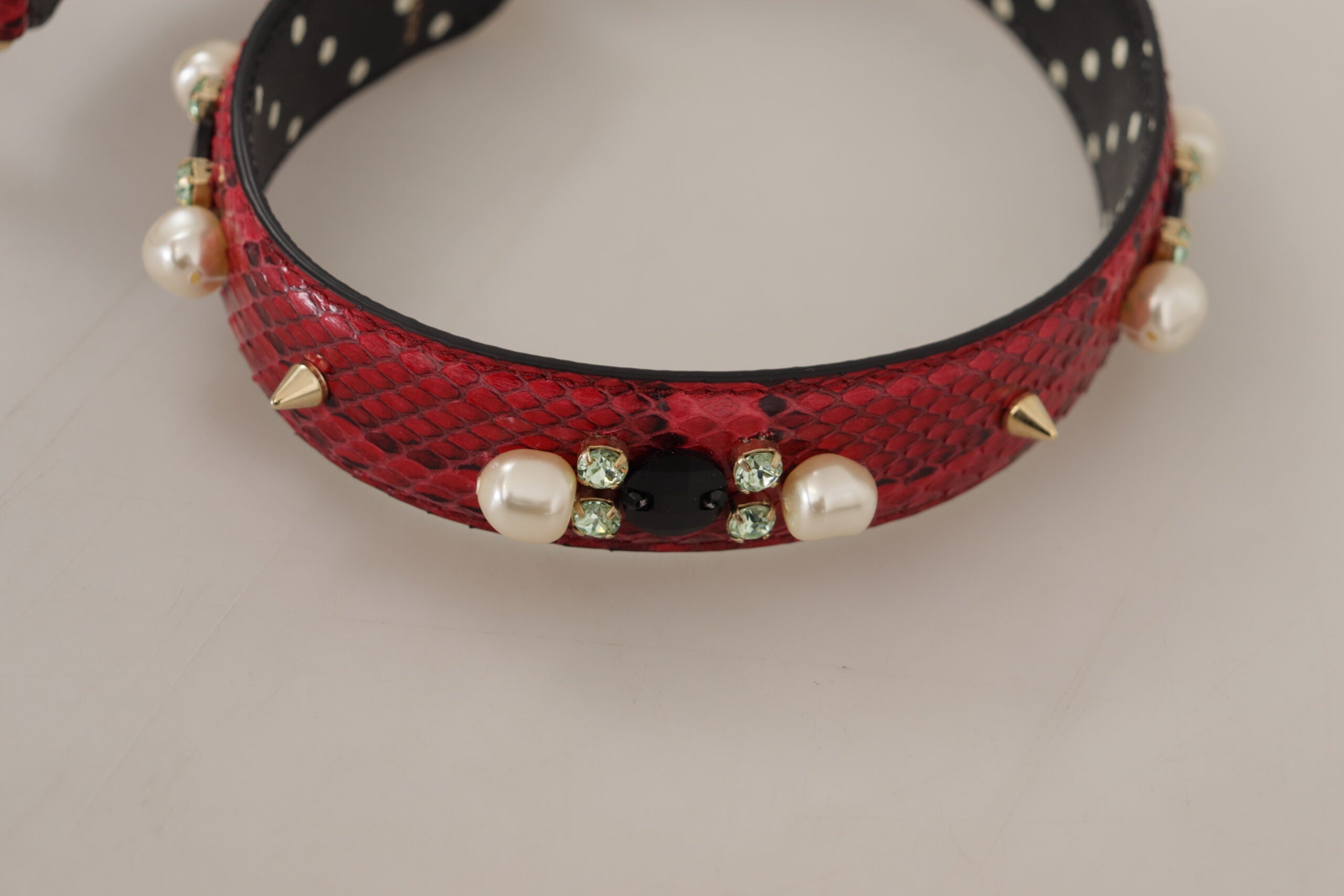 Dolce & Gabbana Dolce & Gabbana Red Python Leather Crystals Reversible Shoulder Women's Strap