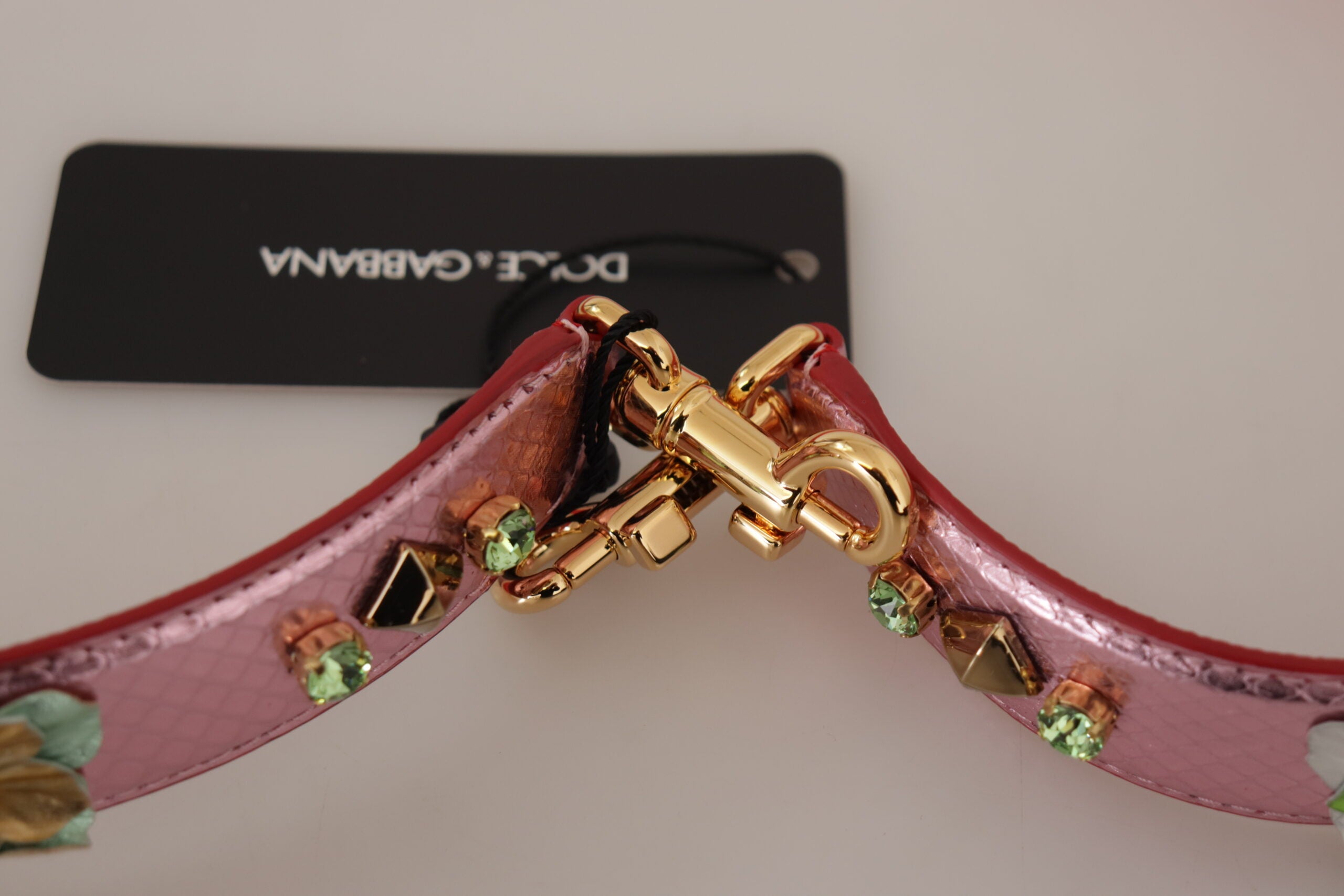 Dolce & Gabbana Dolce & Gabbana Metallic Pink Leather Studded Shoulder Women's Strap