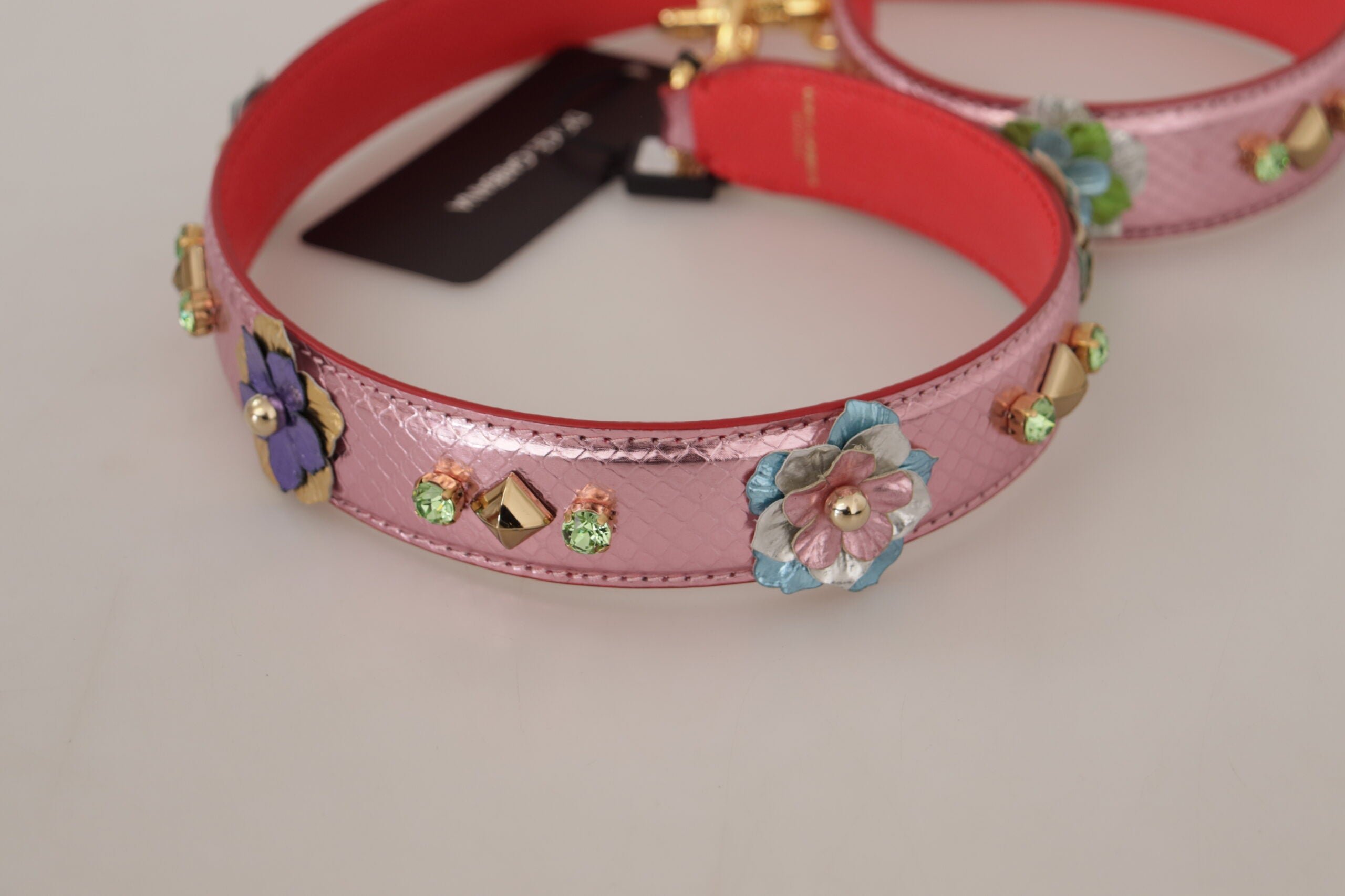 Dolce & Gabbana Dolce & Gabbana Metallic Pink Leather Studded Shoulder Women's Strap