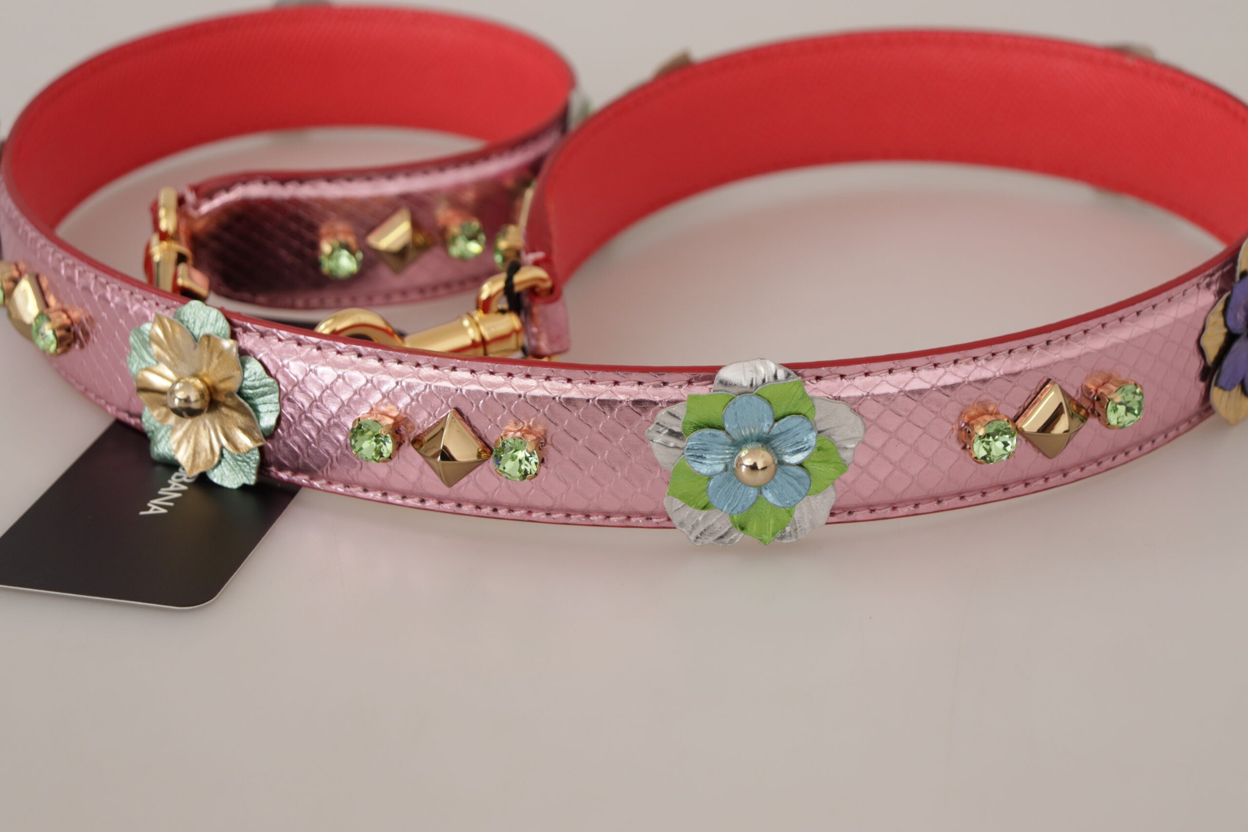 Dolce & Gabbana Dolce & Gabbana Metallic Pink Leather Studded Shoulder Women's Strap