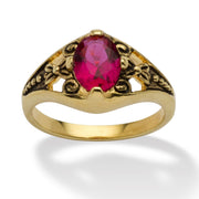 PalmBeach Jewelry Yellow Gold-plated Oval Cut Simulated Birthstone Antiqued Ring Sizes 5-10-July-Ruby