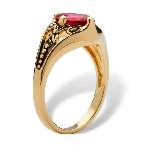 PalmBeach Jewelry Yellow Gold-plated Oval Cut Simulated Birthstone Antiqued Ring Sizes 5-10-July-Ruby