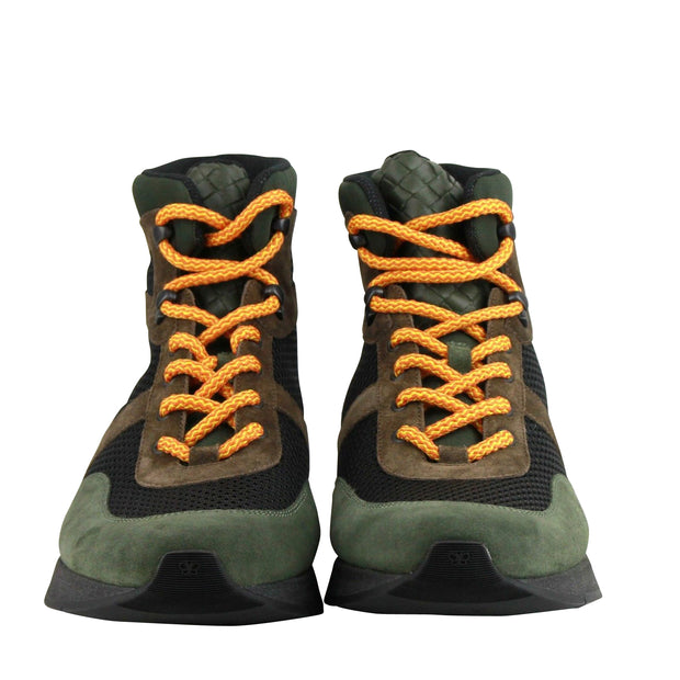 Bottega Veneta Men's Mesh High Top Green / Brown / Black Suede Leather Sneaker