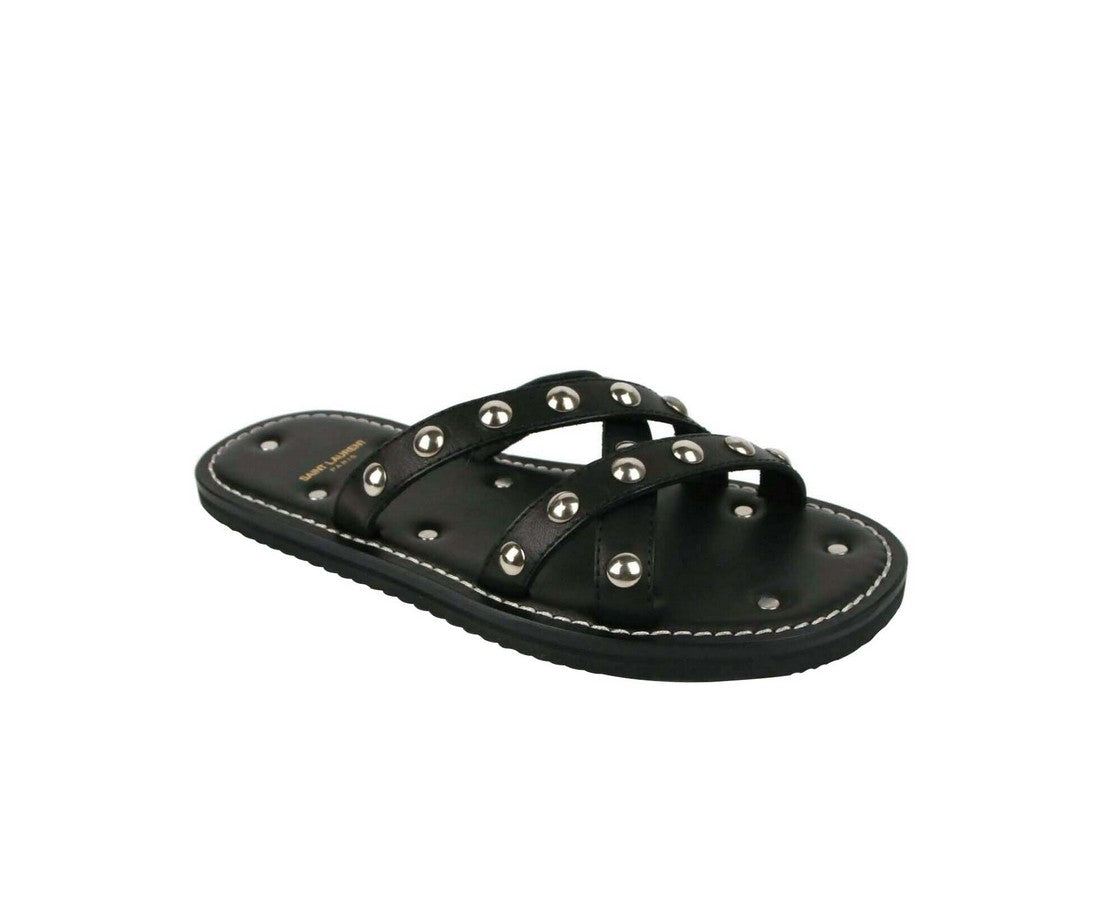 Saint Laurent Saint Laurent Men's Black Leather Sandal With Silver Studs (39 EU / 6 US)