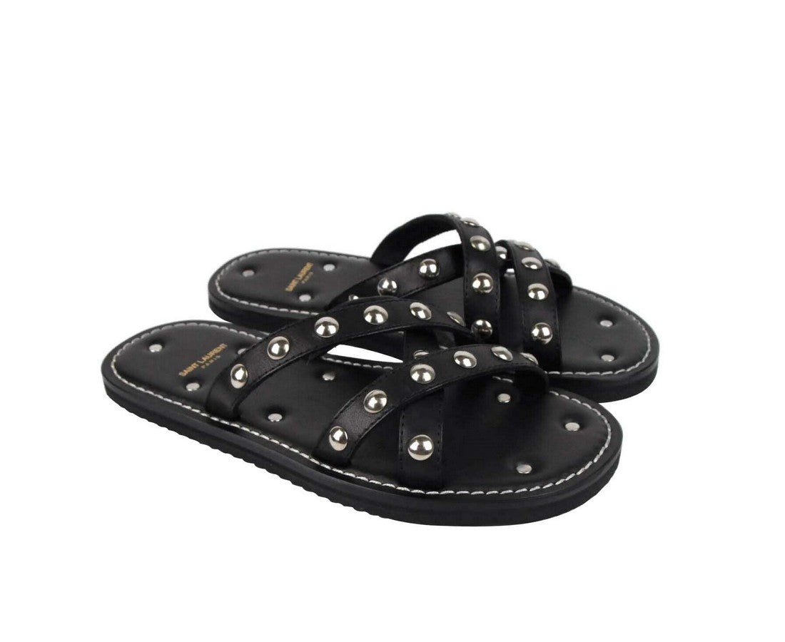 Saint Laurent Saint Laurent Men's Black Leather Sandal With Silver Studs (39 EU / 6 US)