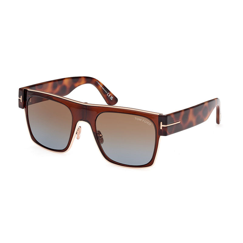 Tom Ford Sunglasses Square Full Rim, Shiny Dark Brown/Havana Frame and Brown Gradient Lens FT107348F