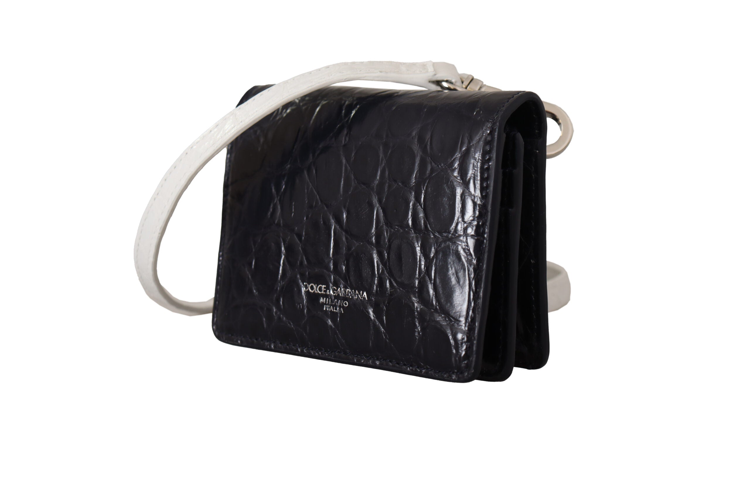 Dolce & Gabbana Dolce & Gabbana Blue White Caiman Leather Strap Card Holder Men's Wallet