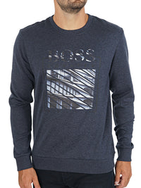 Hugo Boss Salbo Iconic 3 Tonal Embossed Logo Slim Fit Sweatshirt, Dark Blue Blue