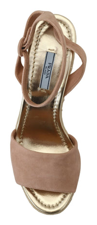Prada Pink Suede Leather Ankle Strap Women's Sandals