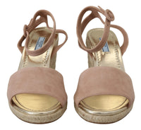 Prada Pink Suede Leather Ankle Strap Women's Sandals
