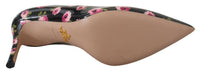 Prada Black Leather Floral Heels Stilettos Women's Pumps
