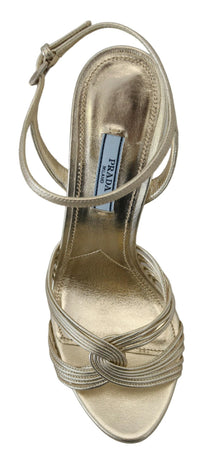 Prada Gold Leather Women'ss Ankle Strap Heels Stiletto Women's Sandal