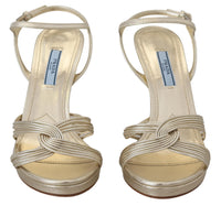 Prada Gold Leather Women'ss Ankle Strap Heels Stiletto Women's Sandal