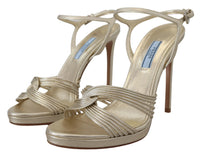 Prada Gold Leather Women'ss Ankle Strap Heels Stiletto Women's Sandal