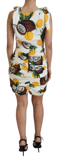 Dolce & Gabbana White Coconut Print Sheath Mini Silk Women's Dress