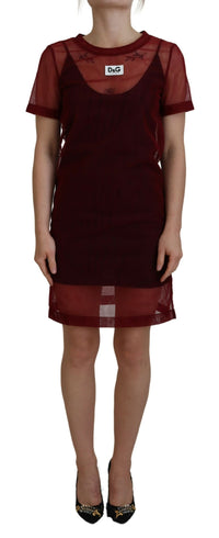 Dolce & Gabbana Maroon Nylon Two Layer Shift Mini Women's Dress
