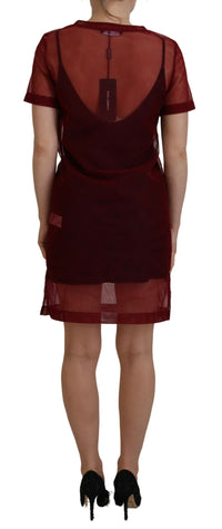 Dolce & Gabbana Maroon Nylon Two Layer Shift Mini Women's Dress