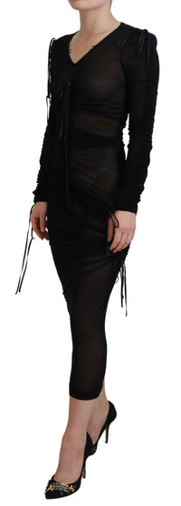 Dolce & Gabbana Black Viscose Bodycon Sheath Midi Women's Dress