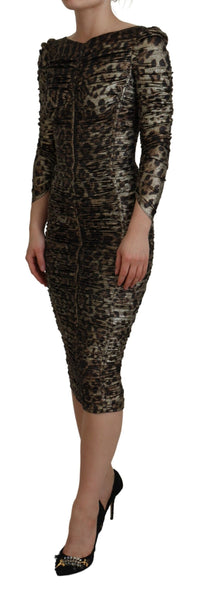 Dolce & Gabbana Multicolor Leopard Bodycon Sheath Midi Women's Dress