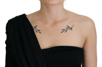 Dolce & Gabbana Black Wrap Sheath One Shoulder Wool Women's Dress