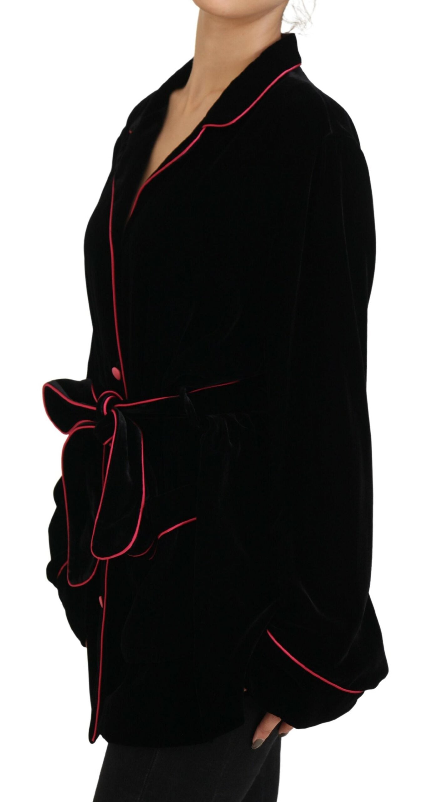 Dolce & Gabbana Dolce & Gabbana Black Button Belted Blazer Viscose Women's Jacket