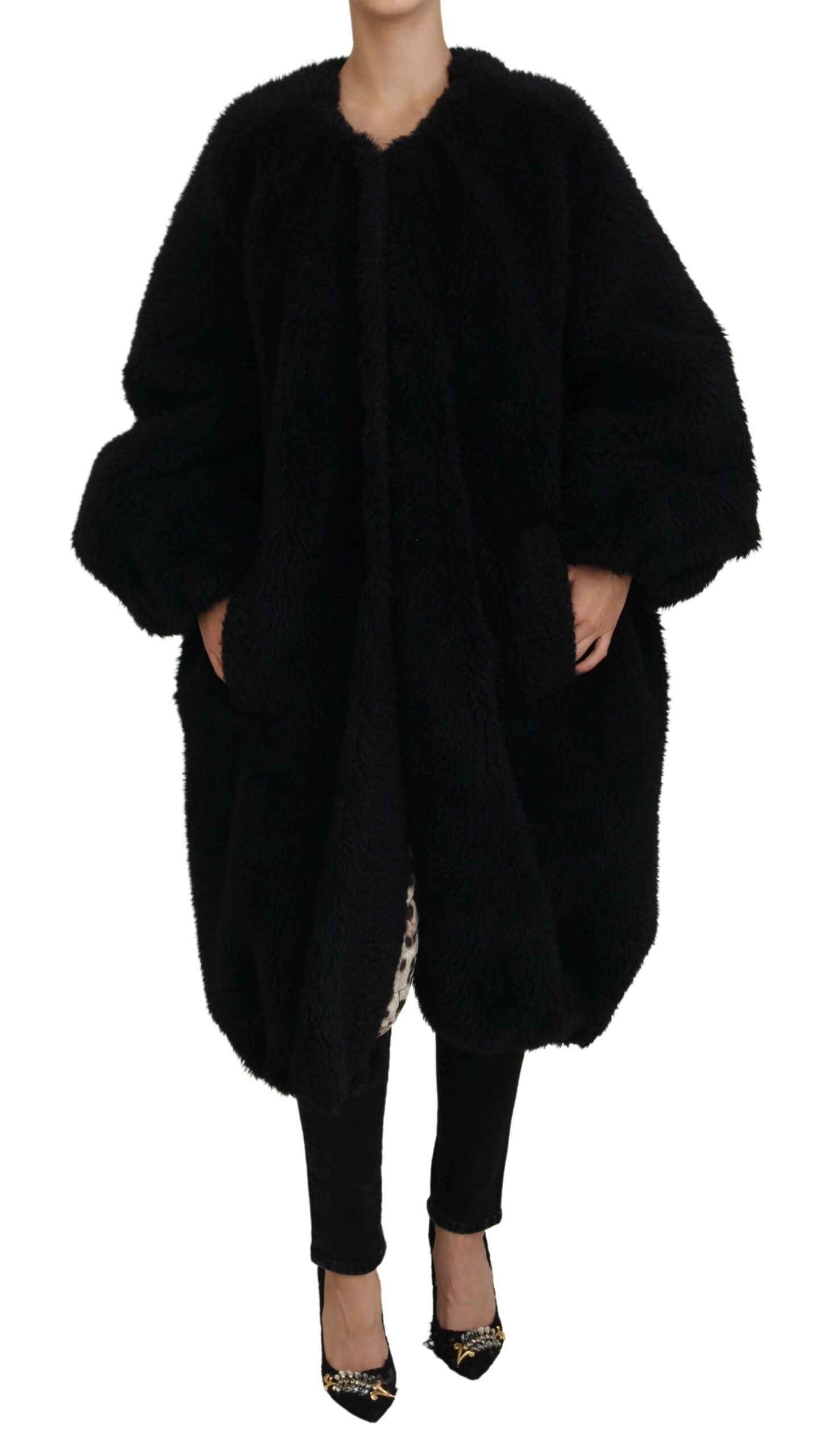 Dolce & Gabbana Dolce & Gabbana Black Cashmere Blend Faux Fur Coat Women's Jacket
