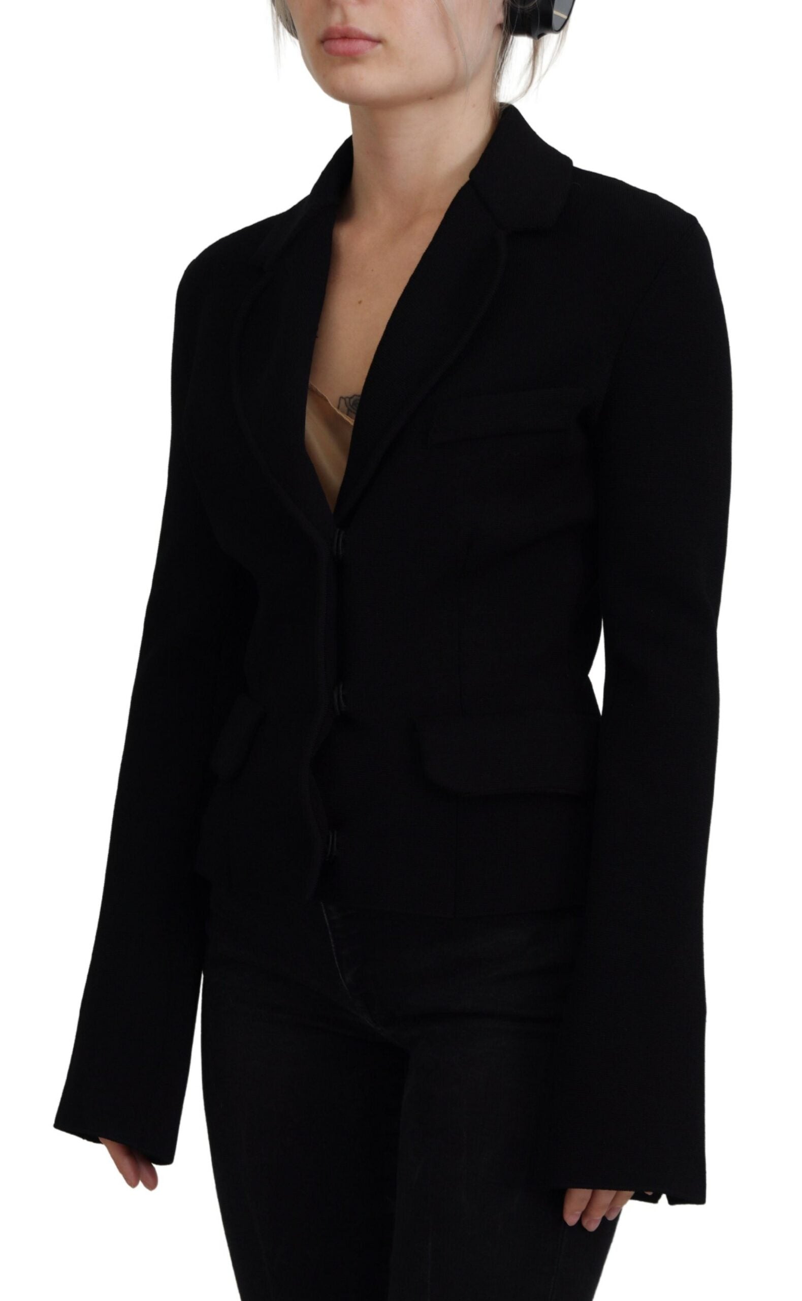 Dolce & Gabbana Dolce & Gabbana Black Button Cardigan Blazer Viscose Women's Jacket