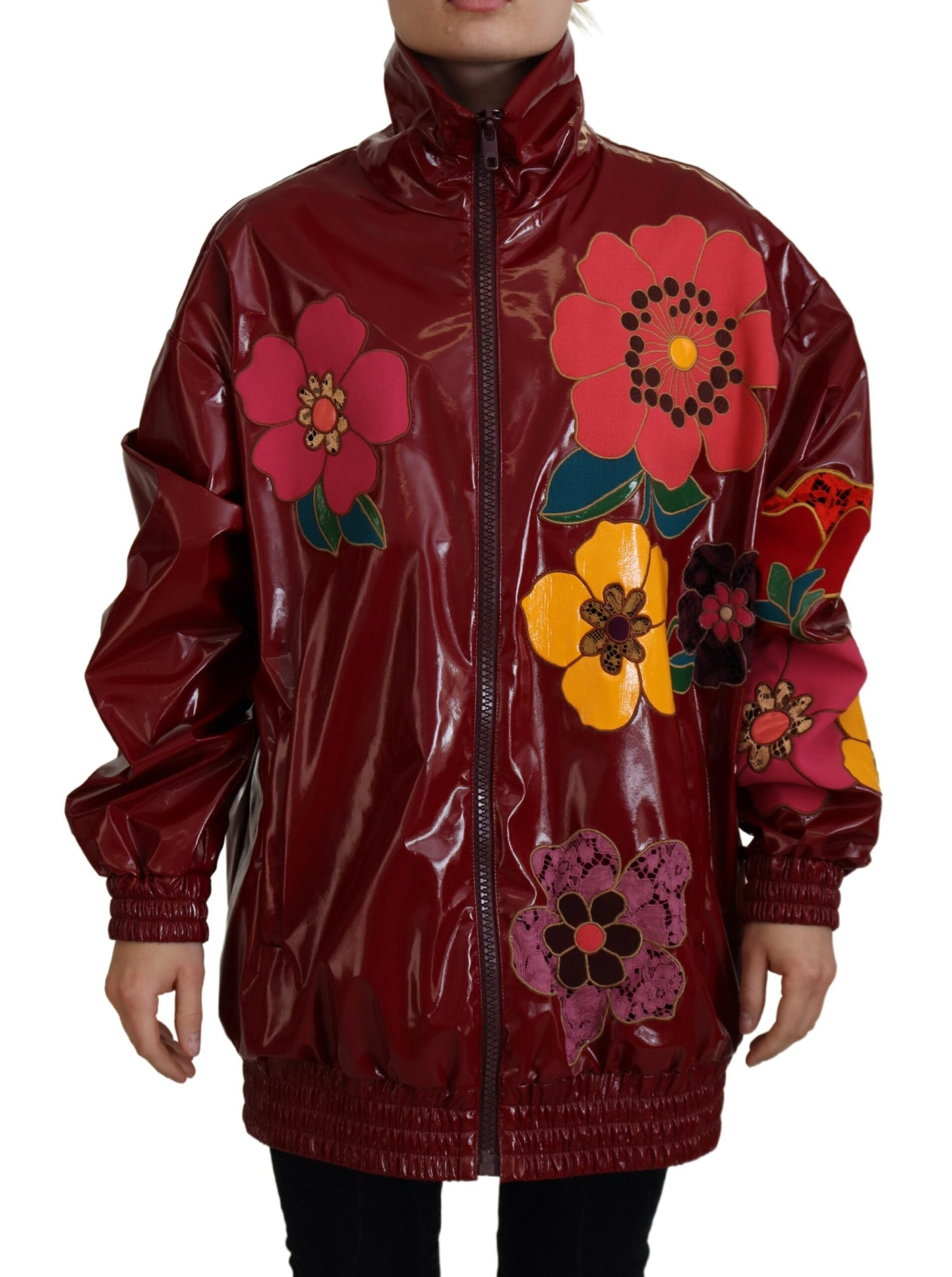 Dolce & Gabbana Dolce & Gabbana Maroon Floral Full Zip Polyester Women Women's Jacket