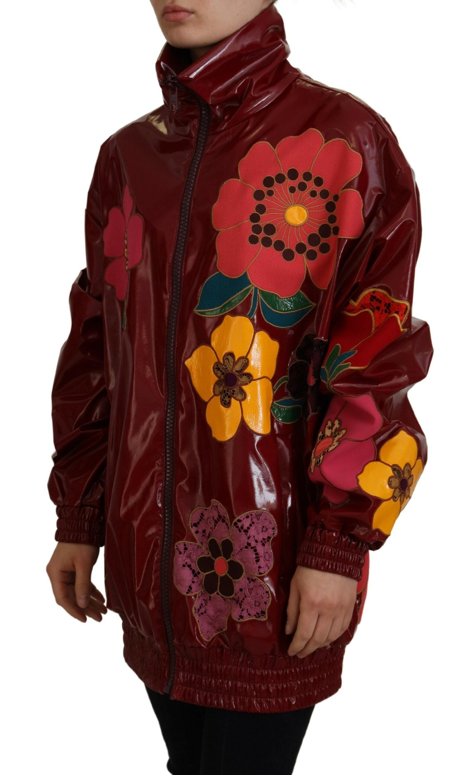 Dolce & Gabbana Dolce & Gabbana Maroon Floral Full Zip Polyester Women Women's Jacket