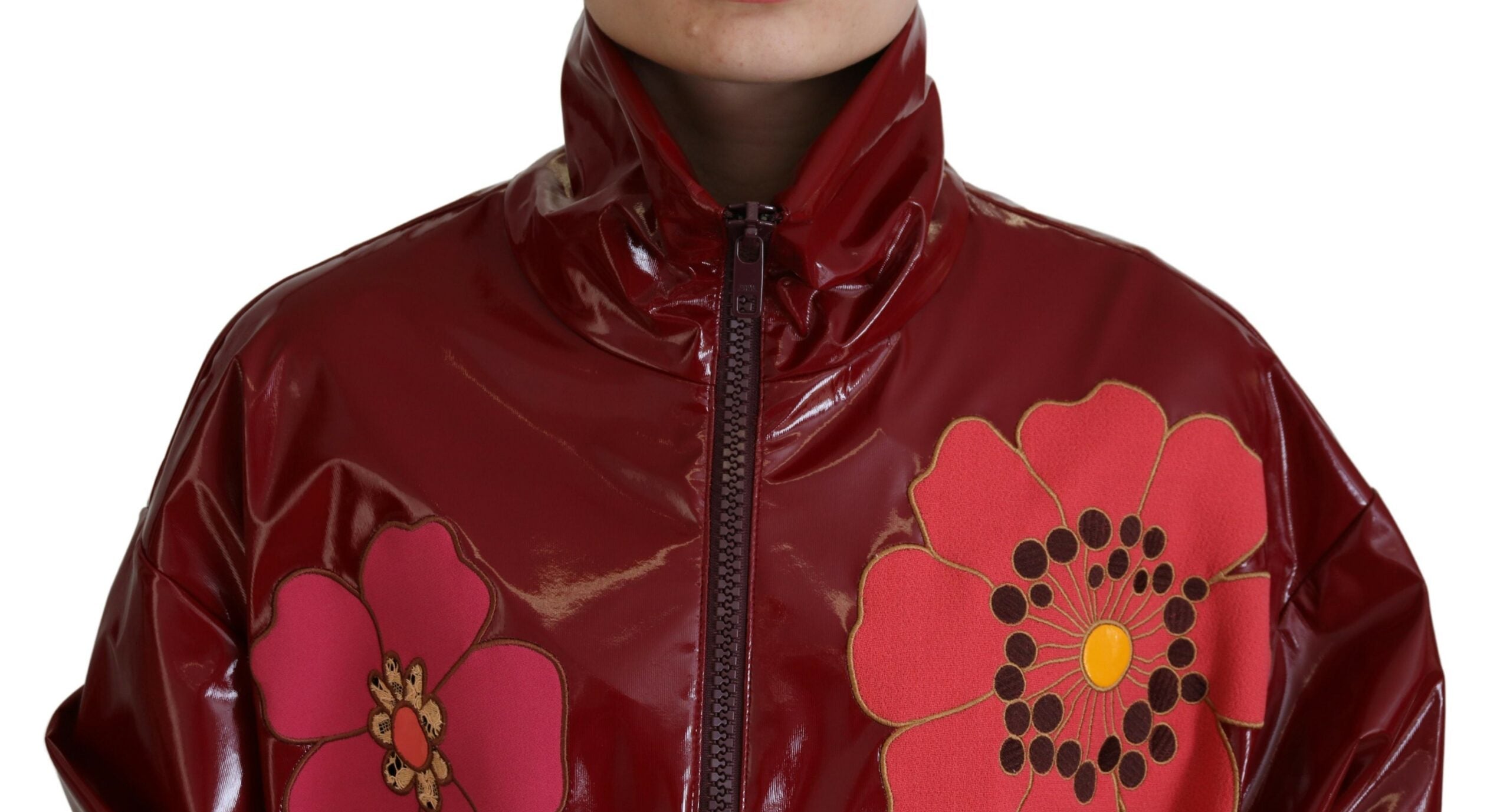 Dolce & Gabbana Dolce & Gabbana Maroon Floral Full Zip Polyester Women Women's Jacket