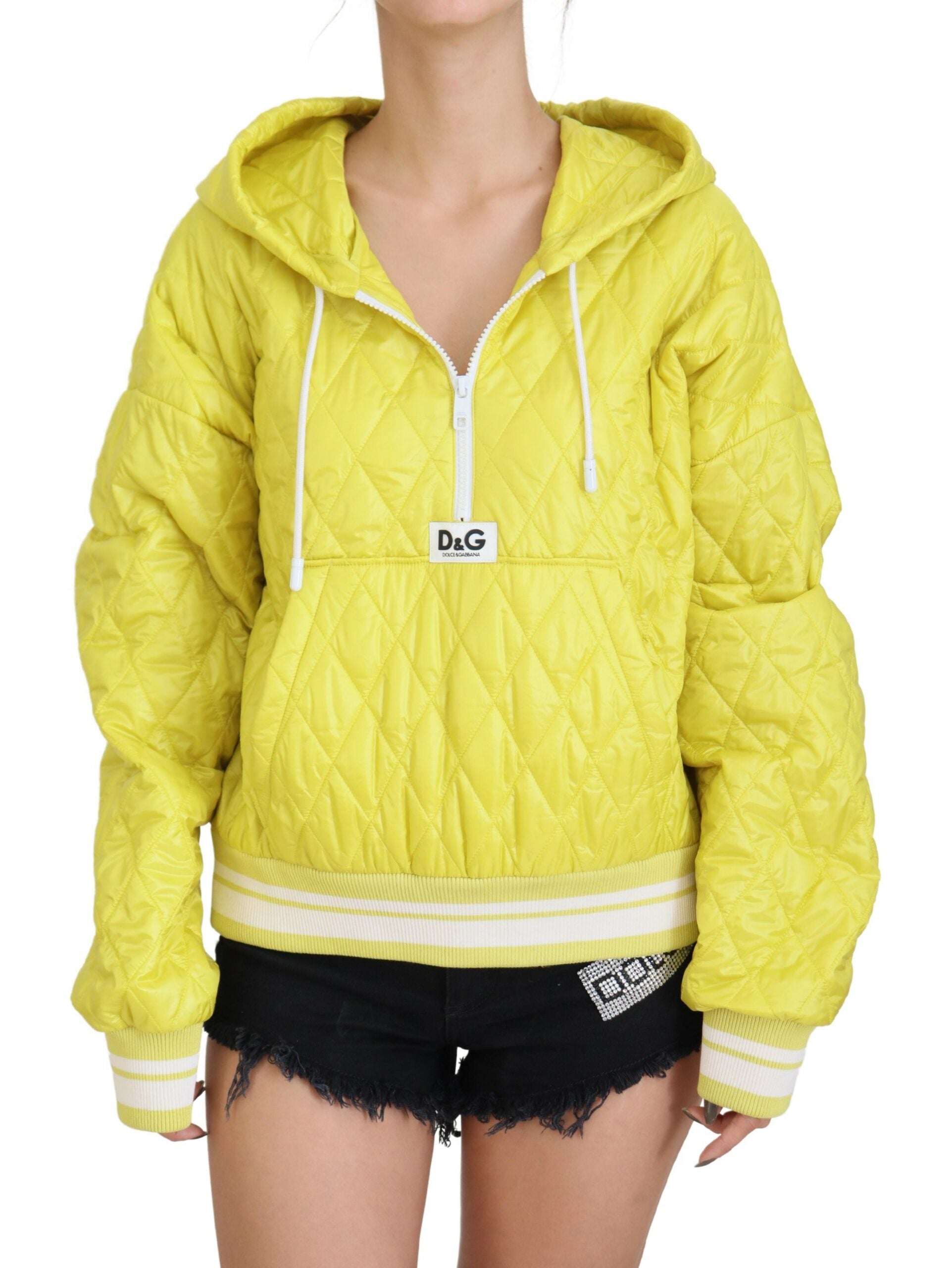 Dolce & Gabbana Dolce & Gabbana Yellow Nylon Quilted Hooded Pullover Women's Jacket