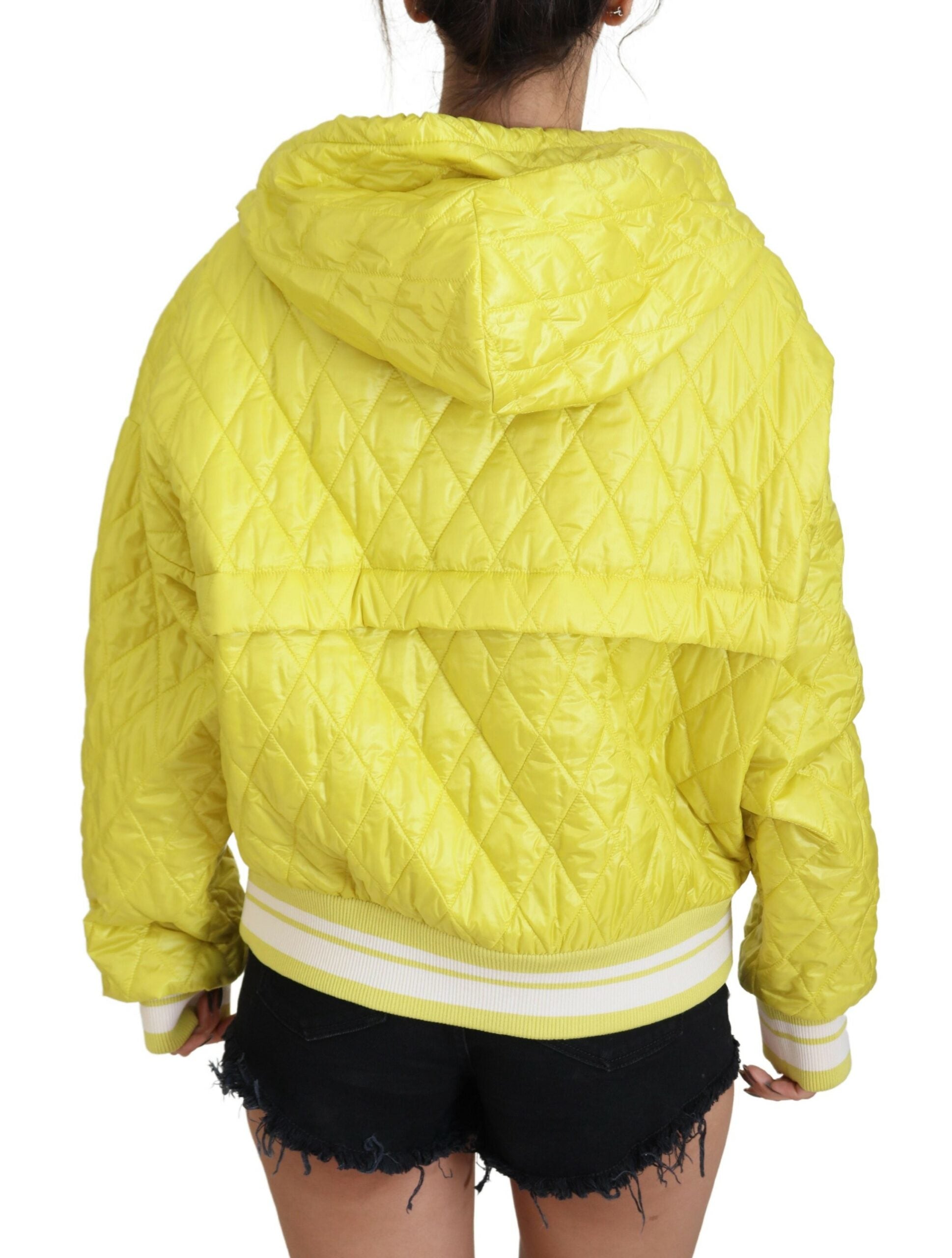 Dolce & Gabbana Dolce & Gabbana Yellow Nylon Quilted Hooded Pullover Women's Jacket