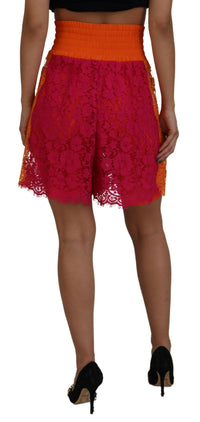 Dolce & Gabbana Pink Orange Lace Cotton High Waist Women's Shorts