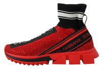 Dolce & Gabbana Red Bling Sorrento Sneakers Socks Women's Shoes