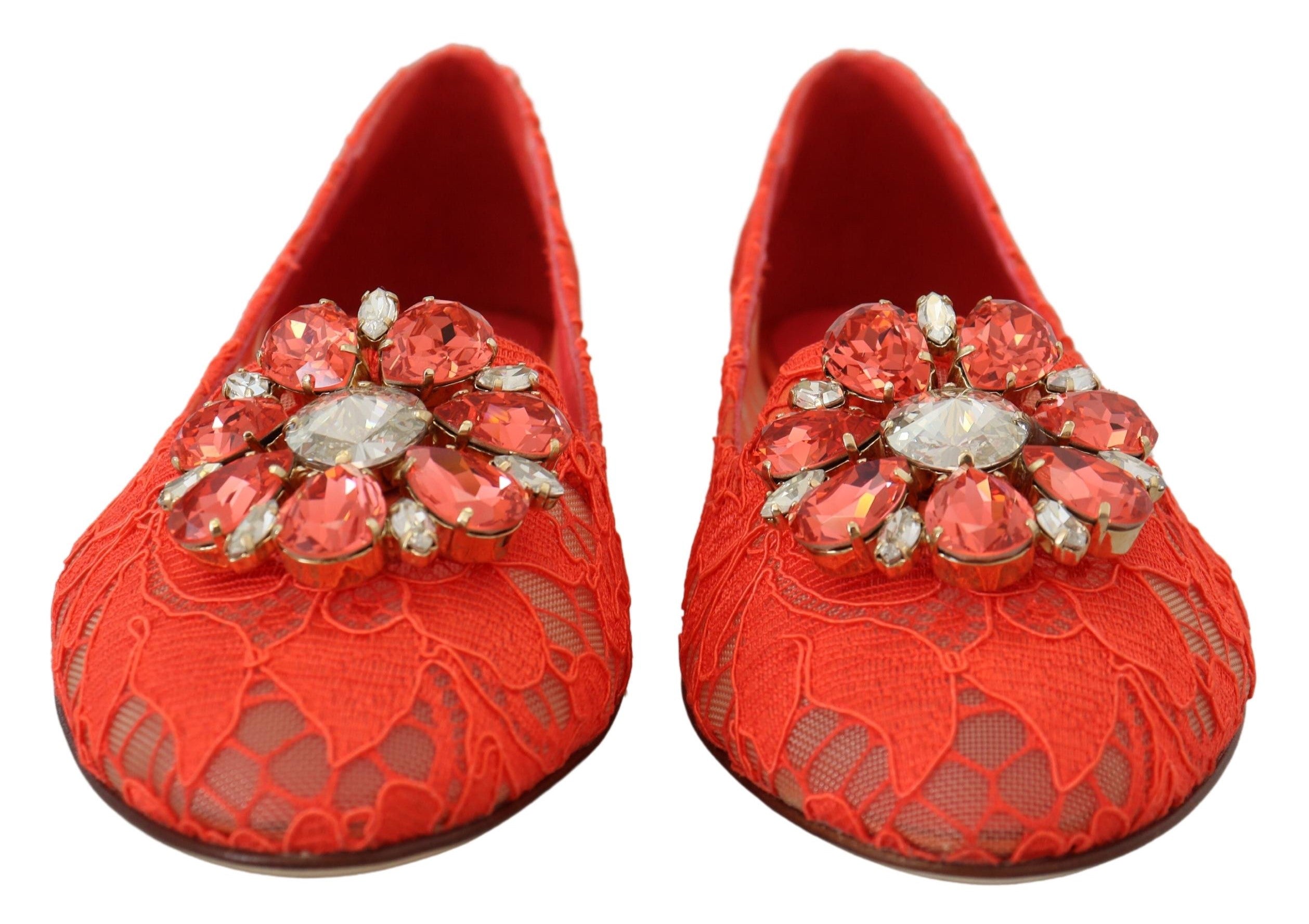 Dolce & Gabbana Dolce & Gabbana Red Taormina Lace Crystals Ballet Flats Women's Shoes
