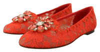 Dolce & Gabbana Dolce & Gabbana Red Taormina Lace Crystals Ballet Flats Women's Shoes