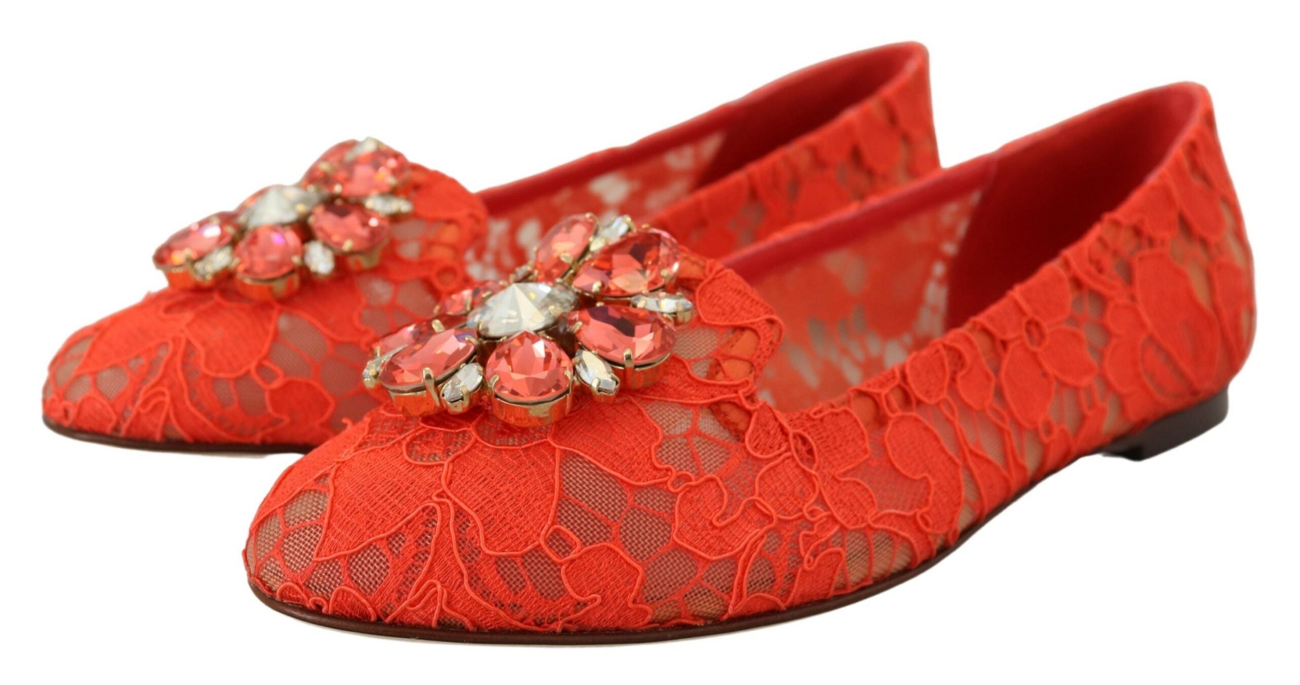 Dolce & Gabbana Dolce & Gabbana Red Taormina Lace Crystals Ballet Flats Women's Shoes