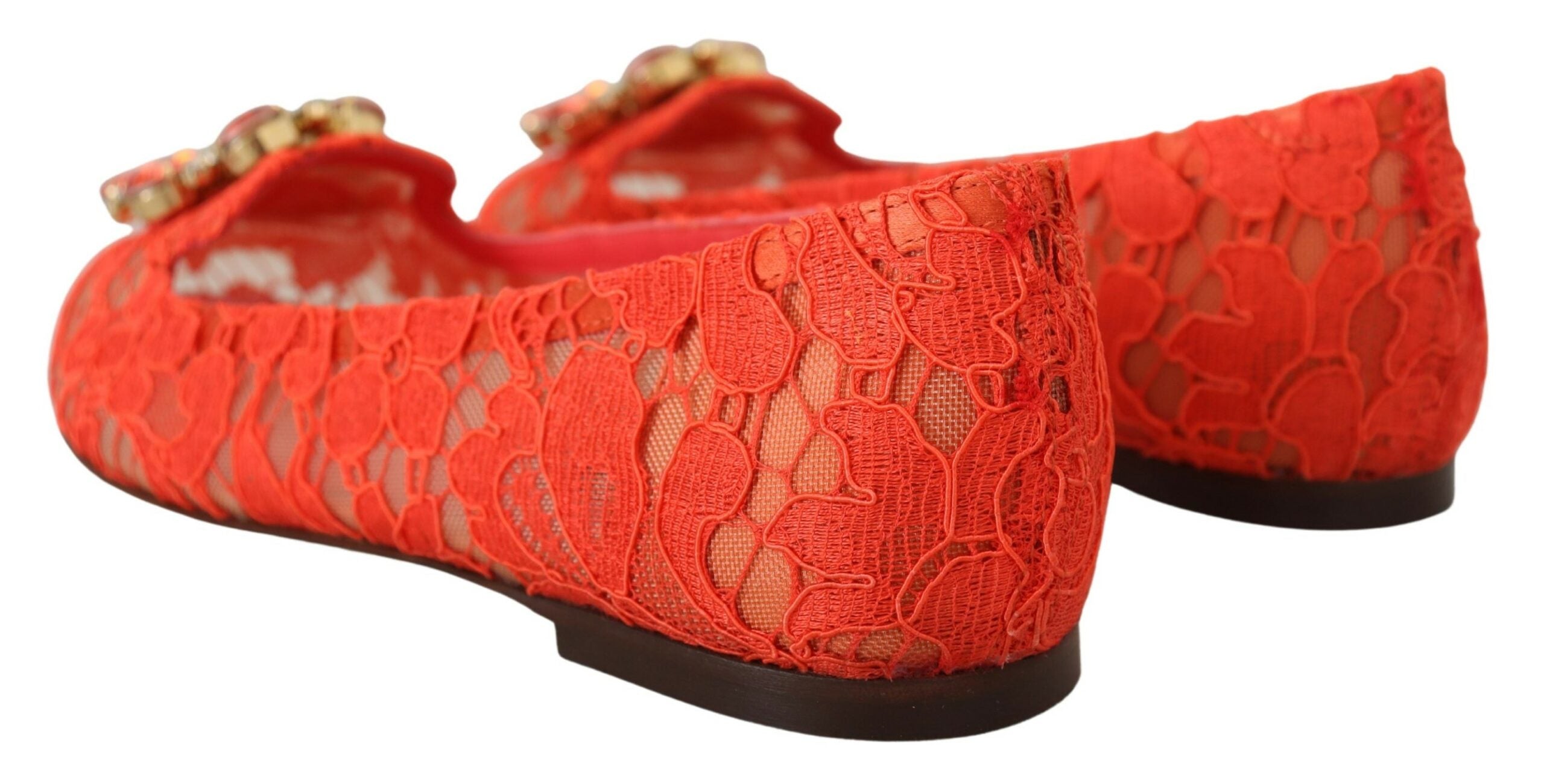 Dolce & Gabbana Dolce & Gabbana Red Taormina Lace Crystals Ballet Flats Women's Shoes
