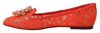 Dolce & Gabbana Dolce & Gabbana Red Taormina Lace Crystals Ballet Flats Women's Shoes